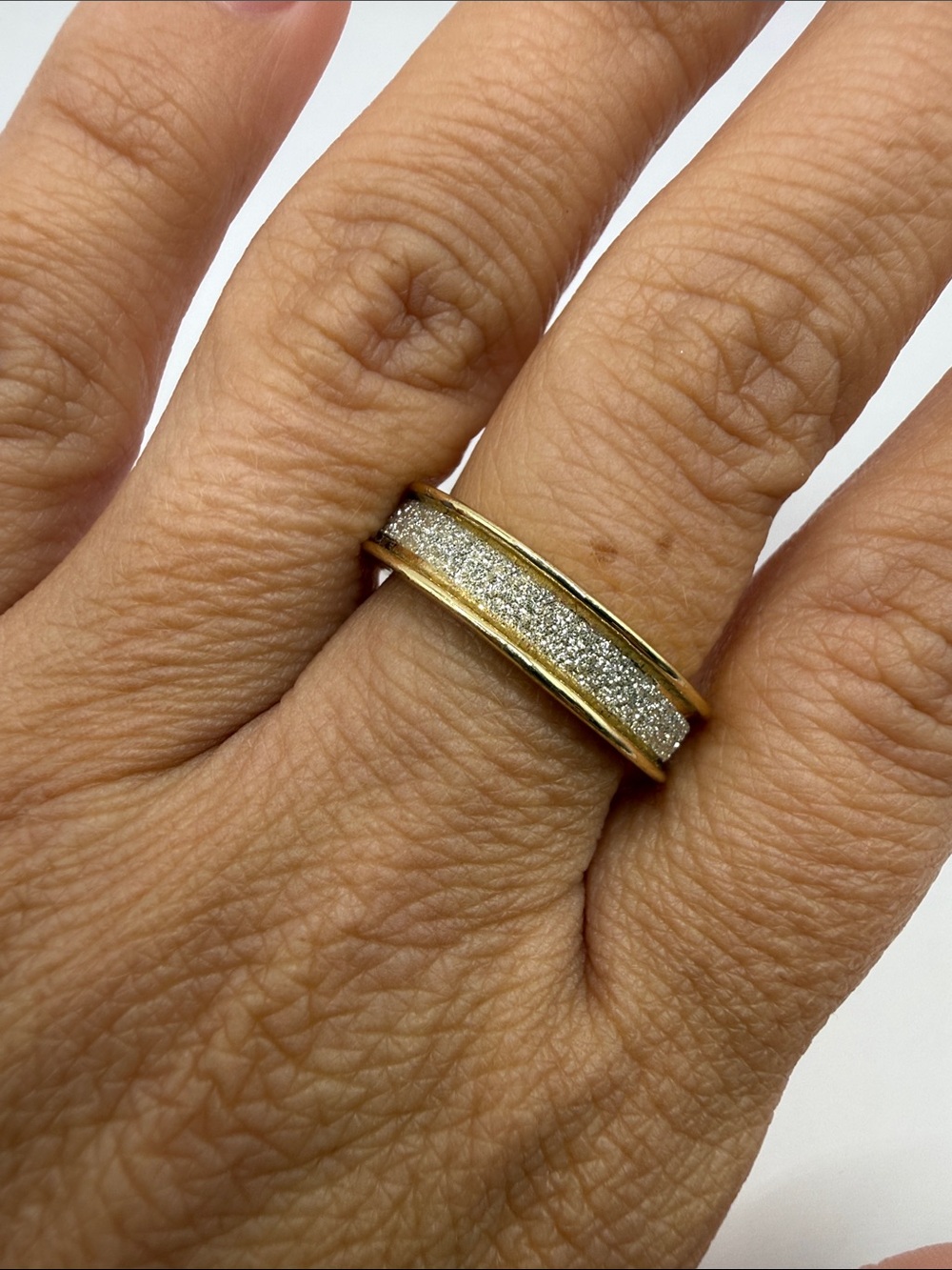 Vintage Gold Silver Tone Glitter Cocktail Statement Ring Size 7